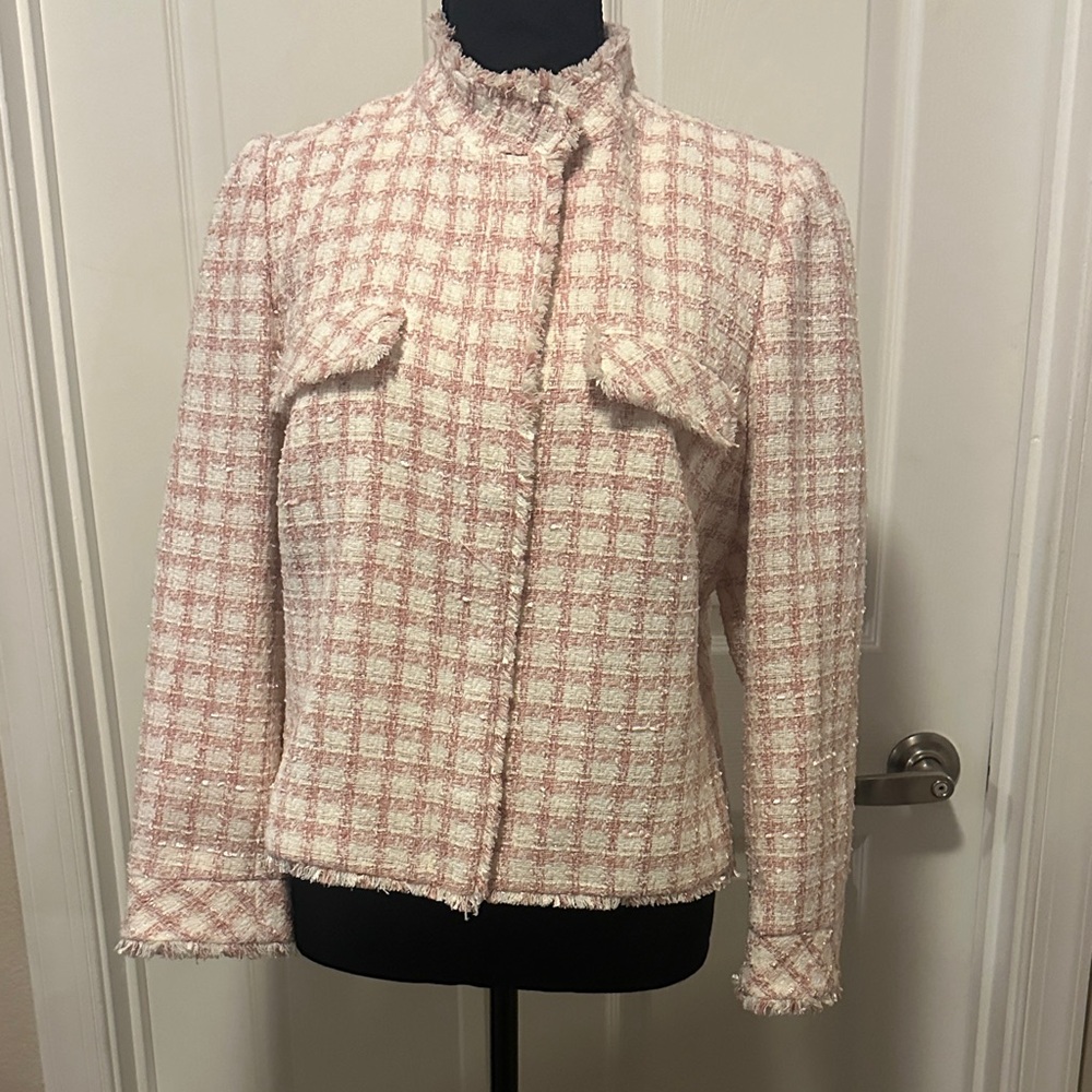 Ann Taylor Pink, gold, and White Tweed Blazer sz 8 NWT